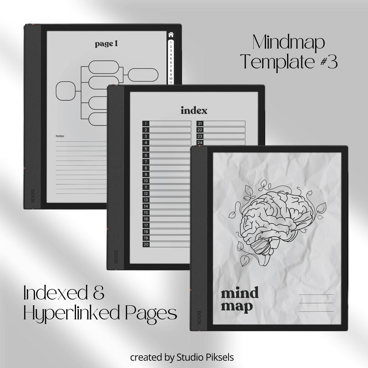Mind Map Bundle for BOOX tablets with hyperlinked mind mapping pages, visual brainstorming layouts, and grayscale digital notebooks.
