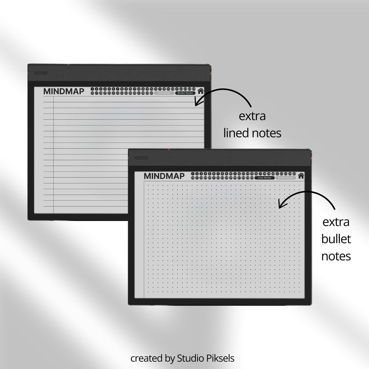 Meeting Minutes Notebook Bundle for BOOX with hyperlinked meeting note pages, customizable indexes, and professional grayscale layouts.