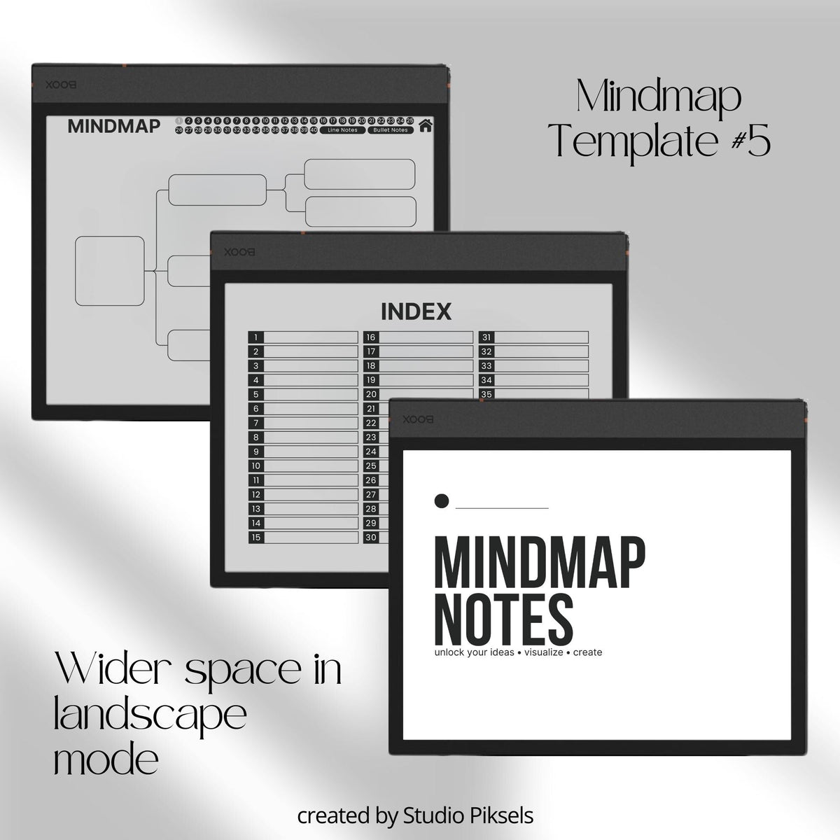 Meeting Minutes Notebook Bundle for BOOX with hyperlinked meeting note pages, customizable indexes, and professional grayscale layouts.
