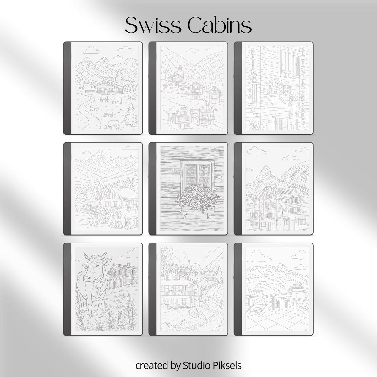 Europe Tracing Book Bundle for Kindle Scribe featuring European street scenes, cottages, canals, villages, and coastal tracing pages inspired by England, Italy, France, Greece, Switzerland, and the Netherlands.