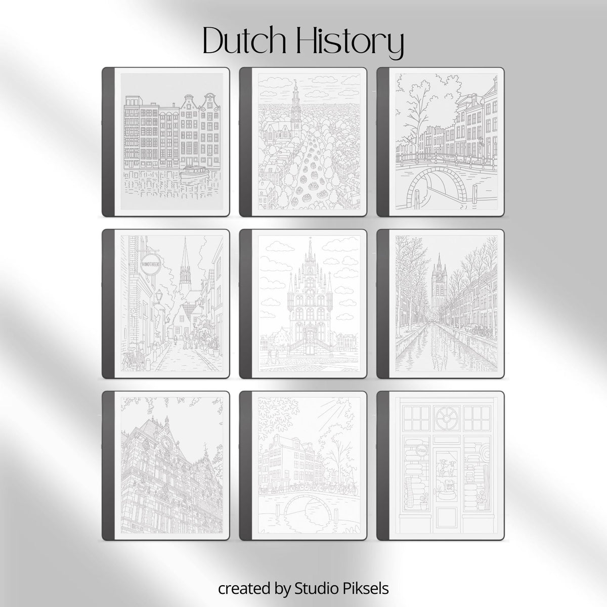 Europe Tracing Book Bundle for Kindle Scribe featuring European street scenes, cottages, canals, villages, and coastal tracing pages inspired by England, Italy, France, Greece, Switzerland, and the Netherlands.