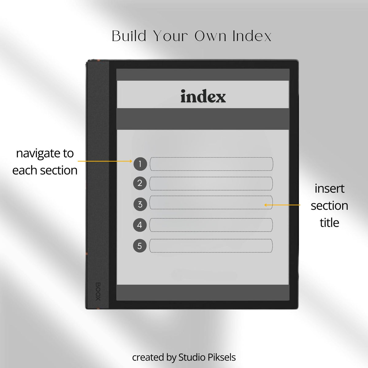 Legal Pad Notebook Bundle for BOOX with hyperlinked digital notebooks, legal note pages, customizable indexes, and grayscale layouts for organization.