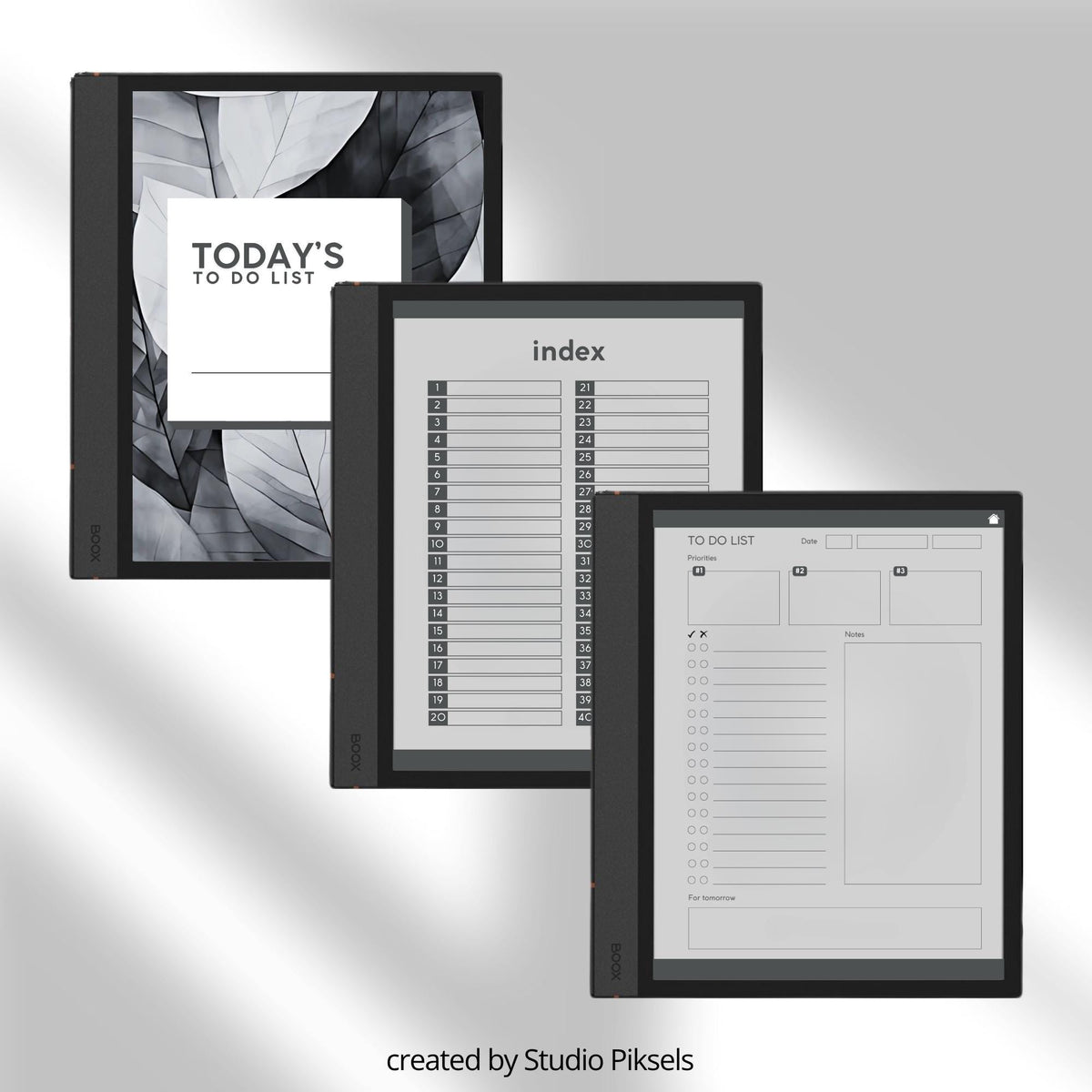 To Do List Bundle for BOOX with hyperlinked task planning pages, productivity layouts, and monochrome digital notebook designs.
