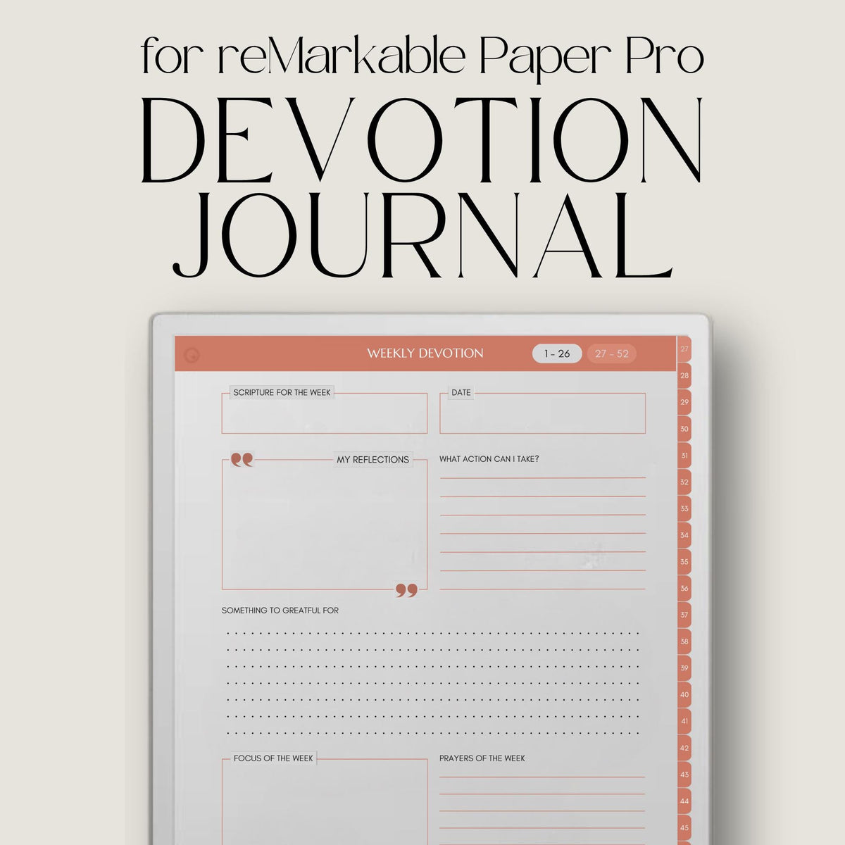 Write weekly scripture reflections using a digital devotion journal on reMarkable Paper Pro.