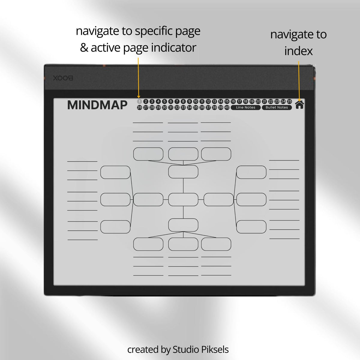 Meeting Minutes Notebook Bundle for BOOX with hyperlinked meeting note pages, customizable indexes, and professional grayscale layouts.