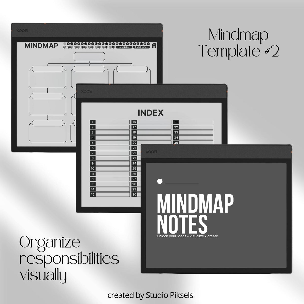 Meeting Minutes Notebook Bundle for BOOX with hyperlinked meeting note pages, customizable indexes, and professional grayscale layouts.