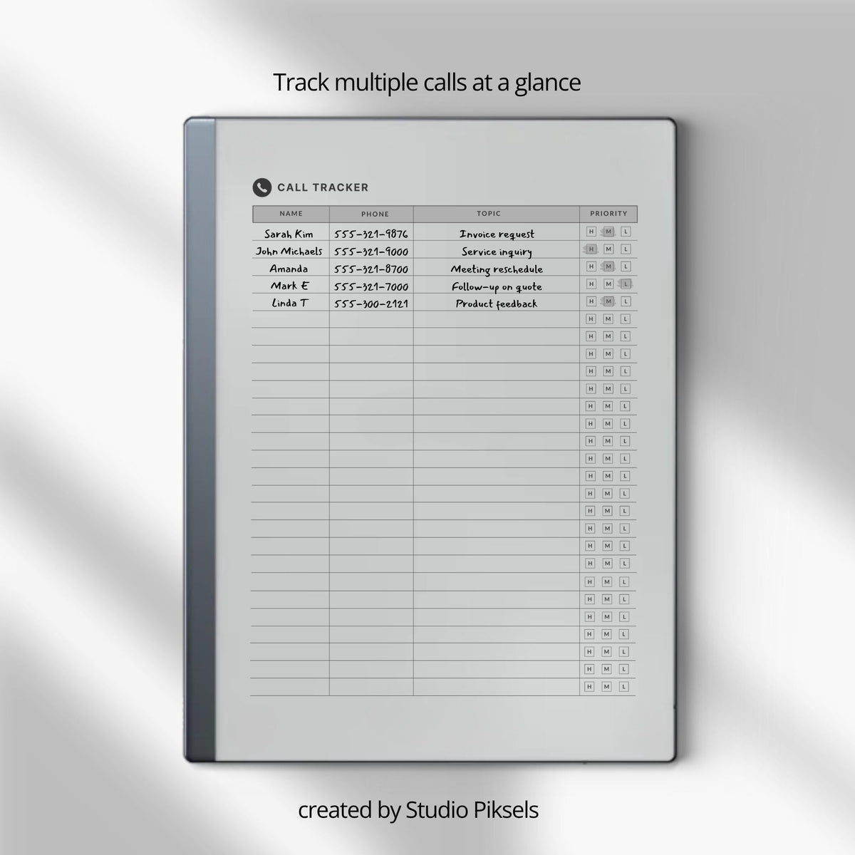 Keep your phone conversations organized, documented, and easy to reference with this Phone Call Tracker for reMarkable 2 and Paper Pure