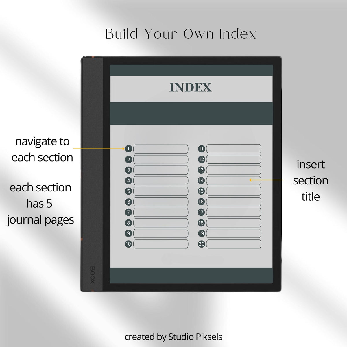 Morning Journal Bundle for BOOX with hyperlinked gratitude pages, mindfulness prompts, and grayscale digital journaling layouts.
