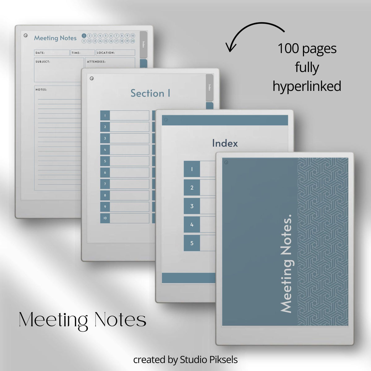 Business productivity bundle for reMarkable Paper Pro with hyperlinked planners, workflow templates, client logbook, meeting notes, task trackers, budget planner, mind map layouts, and digital business organization system designed for structured planning and efficient workflow management.