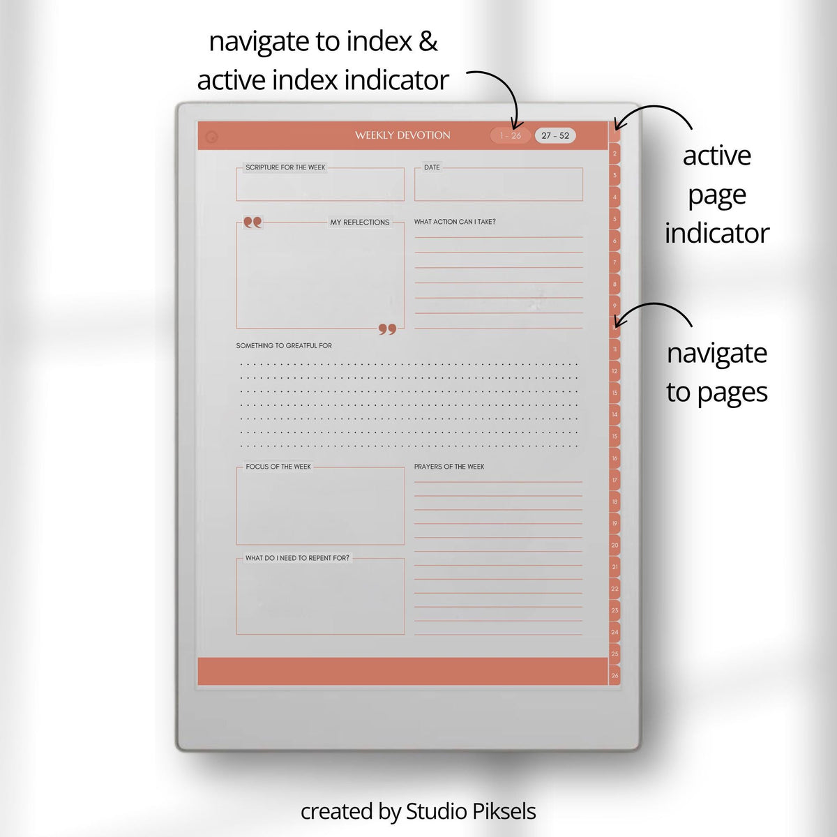 Write weekly scripture reflections using a digital devotion journal on reMarkable Paper Pro.