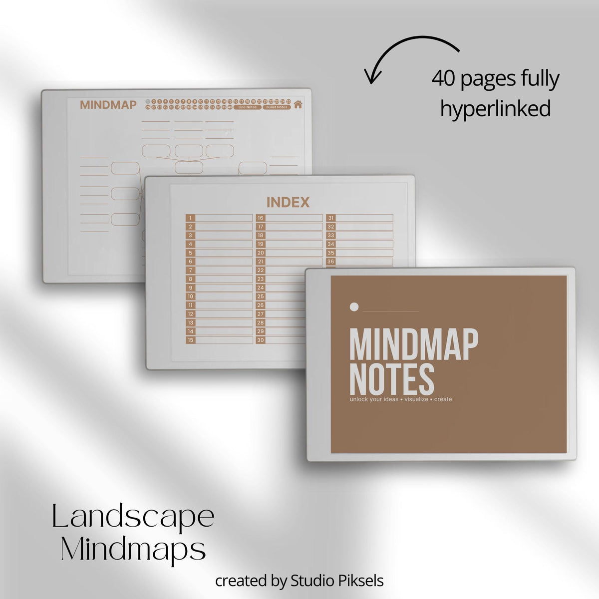 Business productivity bundle for reMarkable Paper Pro with hyperlinked planners, workflow templates, client logbook, meeting notes, task trackers, budget planner, mind map layouts, and digital business organization system designed for structured planning and efficient workflow management.