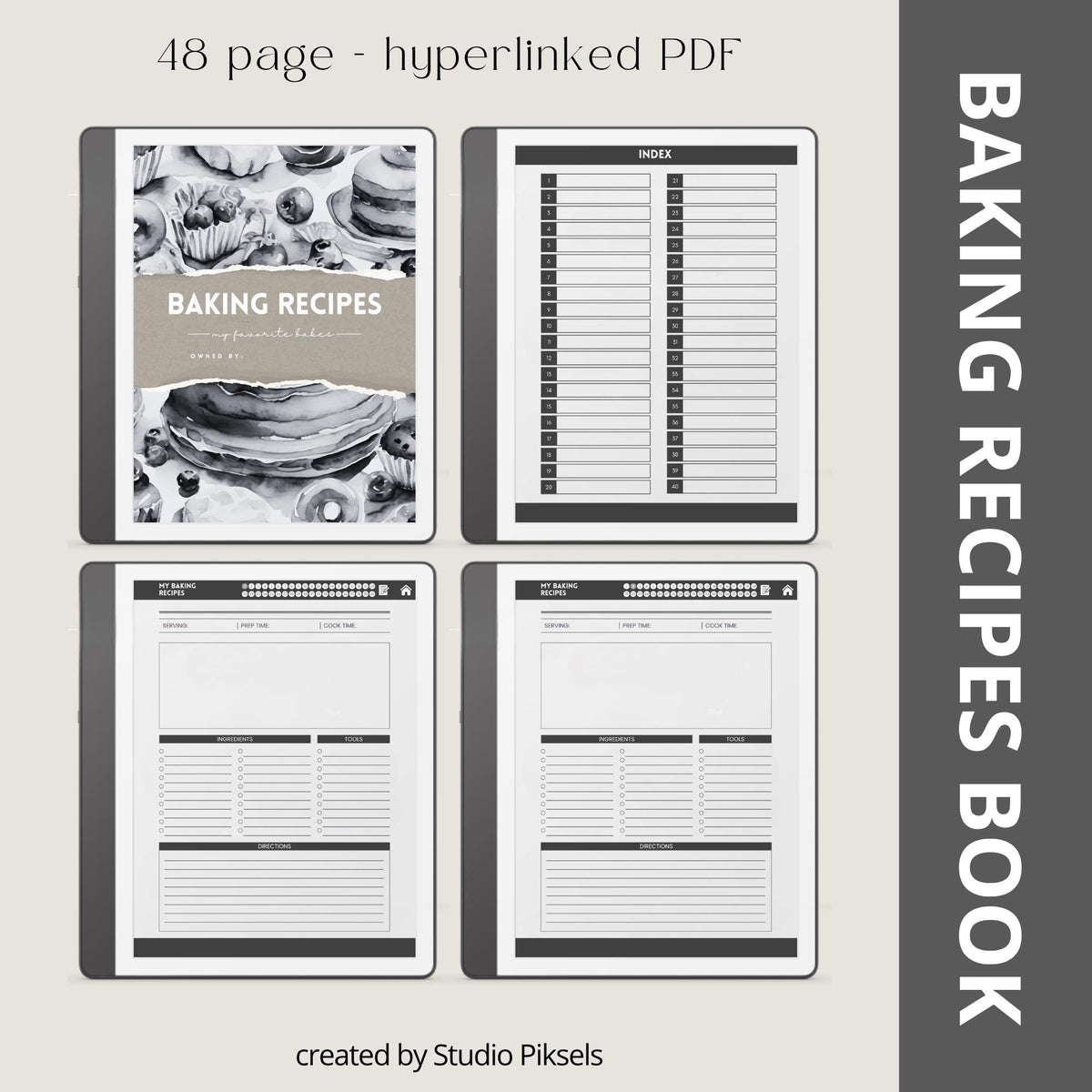 Hyperlinked Recipe Books Collection for Kindle Scribe featuring cooking, baking, and drink recipe templates with organized meal planning pages, recipe trackers, and digital cookbook layouts.
