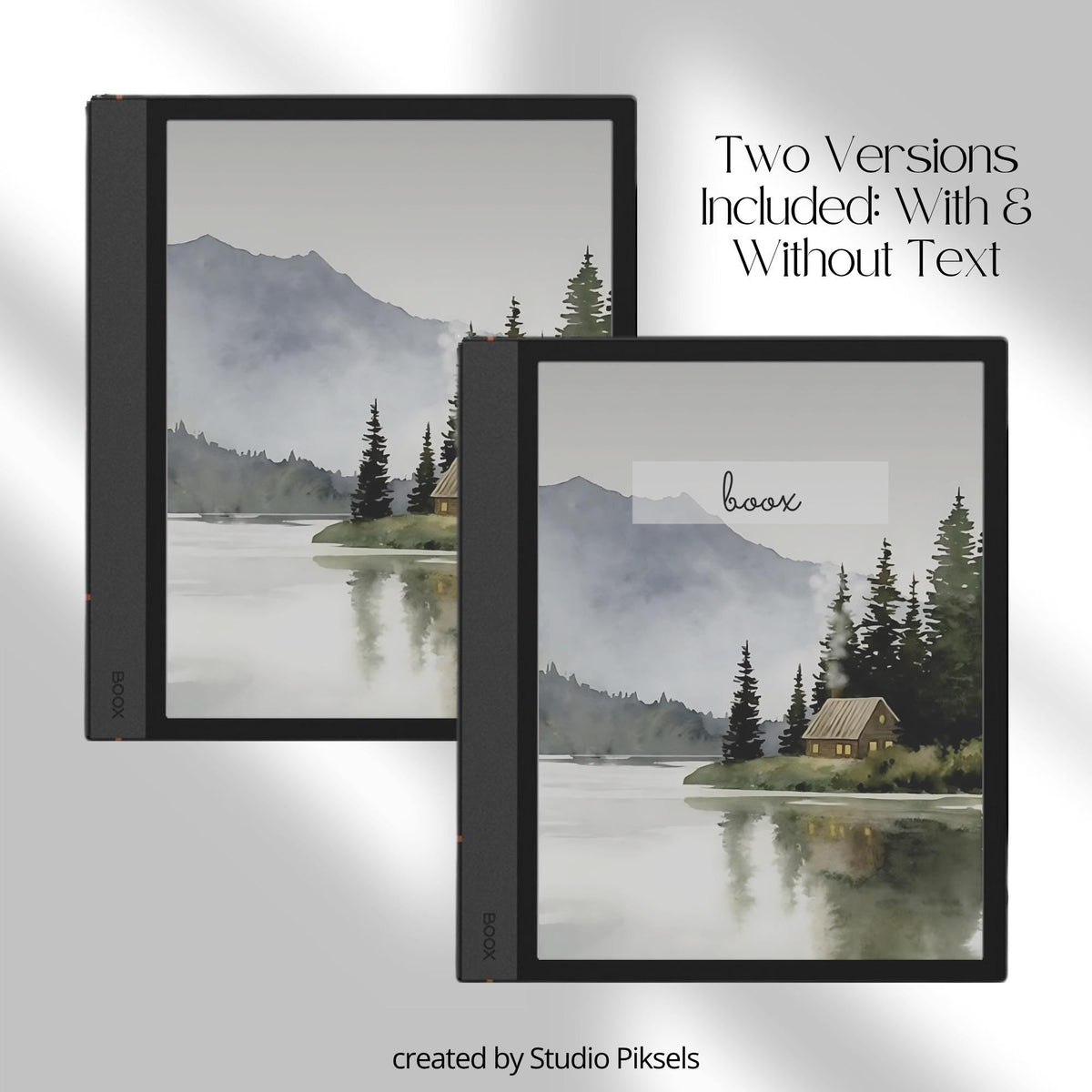 BOOX Sleep Screen Bundle with 24 watercolor nature-inspired screensavers featuring mountains, forests, and lakes for BOOX E Ink devices