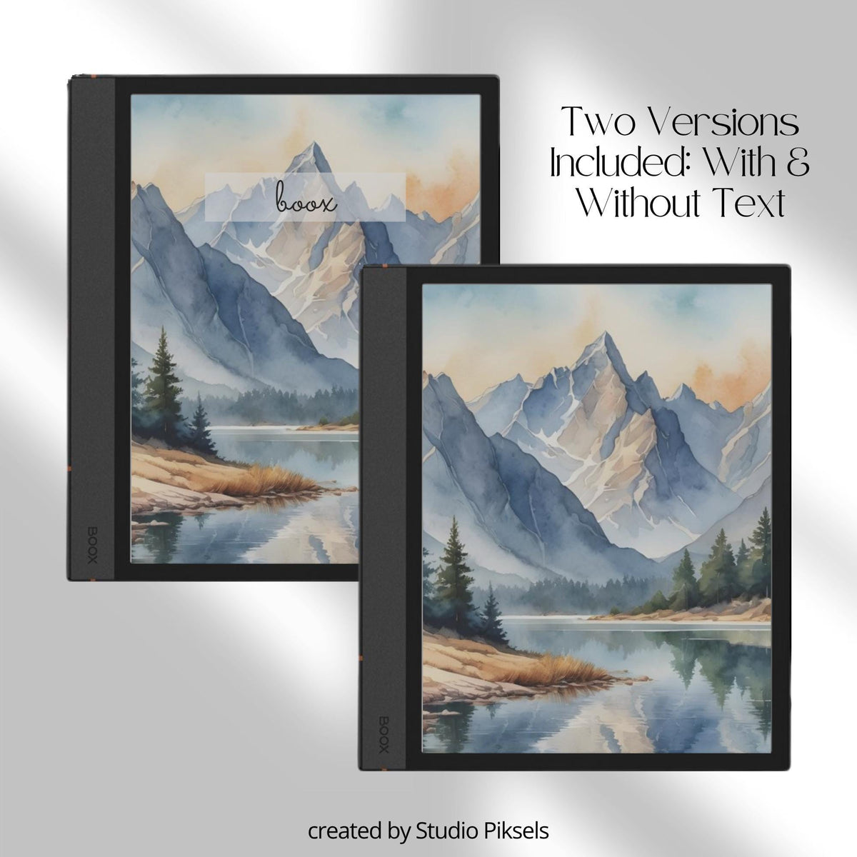 BOOX Sleep Screen Bundle with 24 watercolor nature-inspired screensavers featuring mountains, forests, and lakes for BOOX E Ink devices