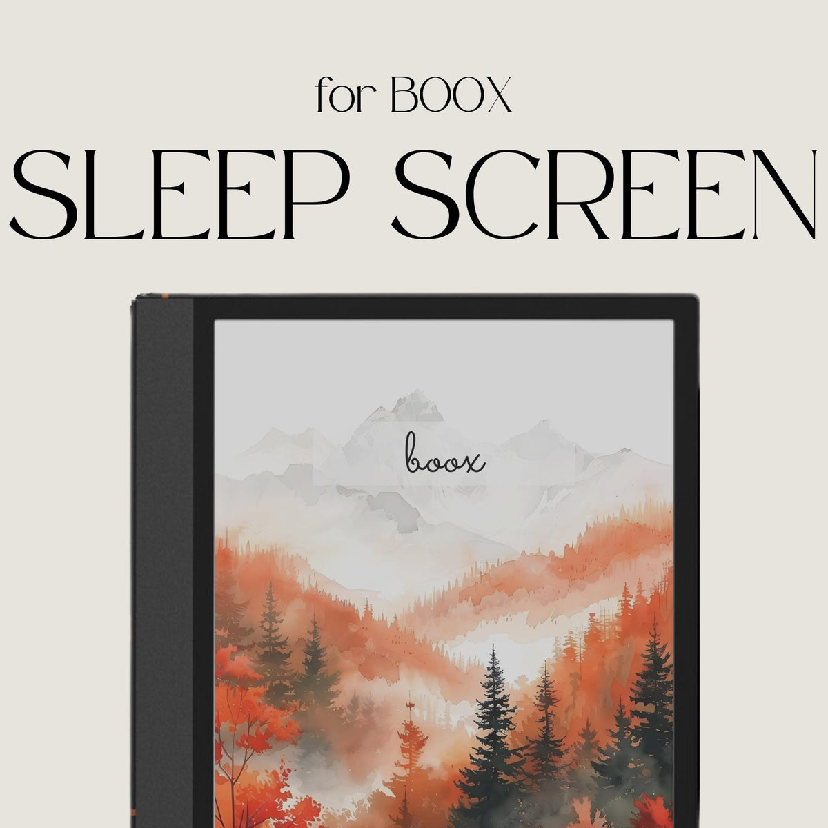 BOOX Sleep Screen Bundle with 24 watercolor nature-inspired screensavers featuring mountains, forests, and lakes for BOOX E Ink devices