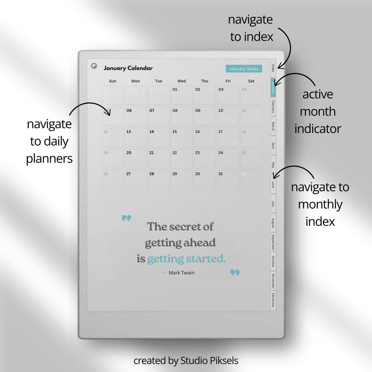 Stay organized throughout 2026  with this Daily Planner for reMarkable Paper Pro. Designed to combine planning, scheduling, journaling, goal setting, and personal reflection.