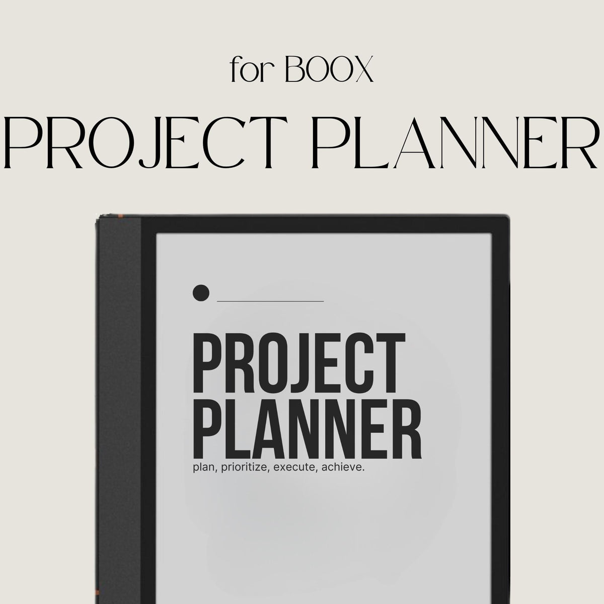 Hyperlinked Project Planner for BOOX with Kanban boards, project timeline pages, priority matrix layouts, and digital productivity tools.