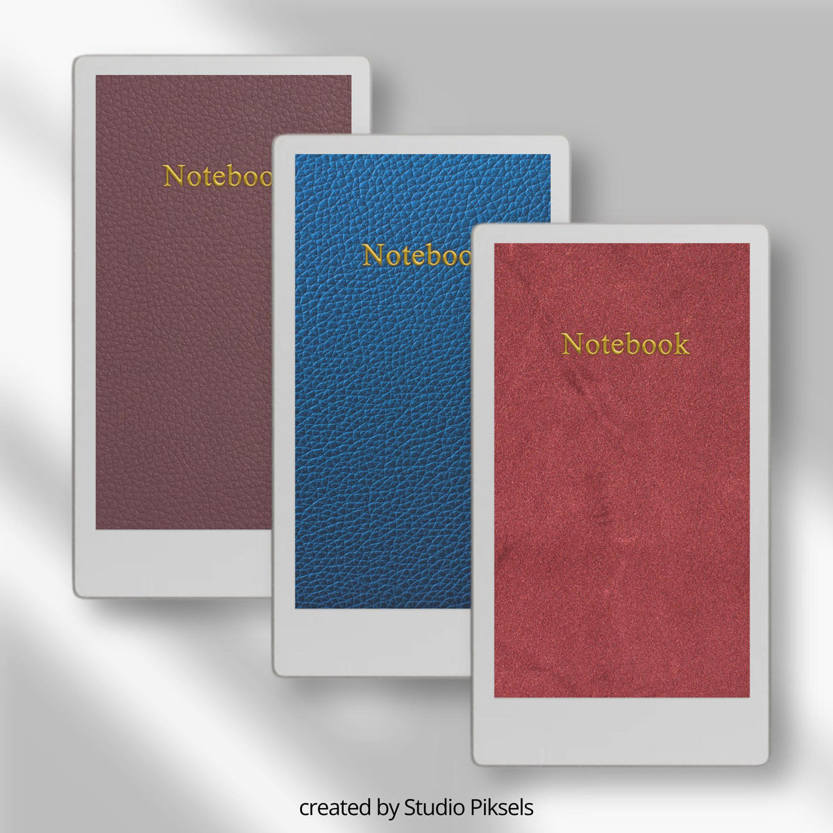 Leather-look notebook cover bundle for the reMarkable Paper Pro Move featuring 17 texturized digital covers, executive planner styles, and file organization layouts.
