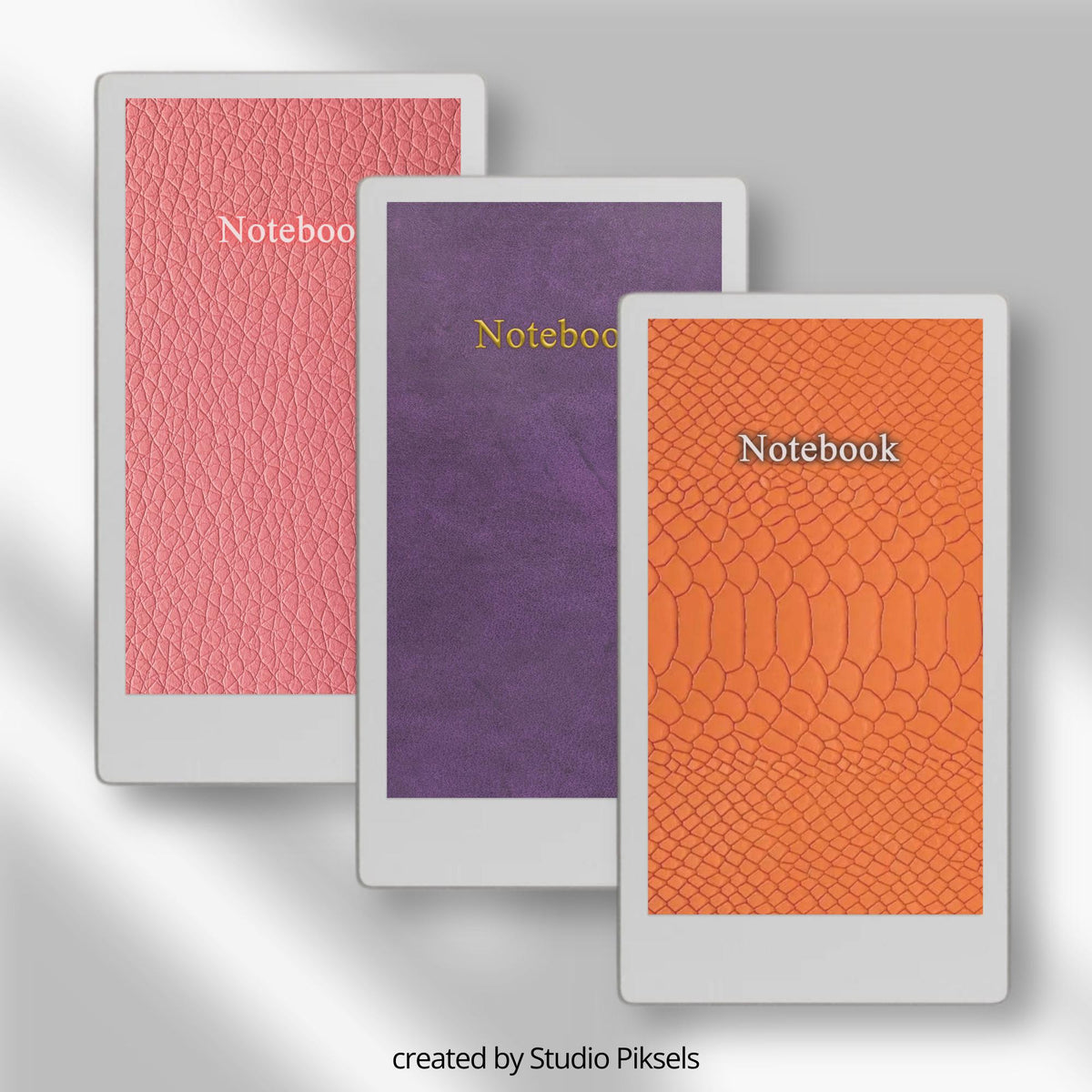 Leather-look notebook cover bundle for the reMarkable Paper Pro Move featuring 17 texturized digital covers, executive planner styles, and file organization layouts.