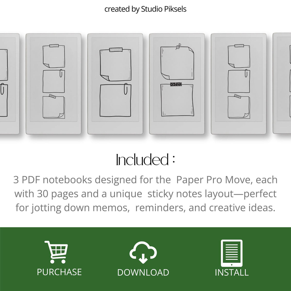 Sticky Notes Bundle for reMarkable Paper Pro Move with reusable digital sticky note notebooks and compact note-taking layouts