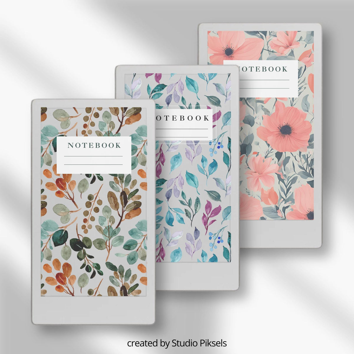 Digital notebooks with this Floral Notebook Cover Bundle designed for reMarkable Paper Pro Move. Featuring watercolor flowers, botanical patterns, and elegant floral artwork.