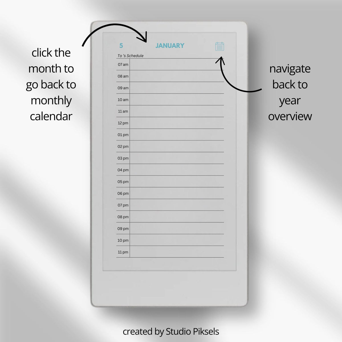 2026 hyperlinked planner for reMarkable Paper Pro Move with yearly overview, monthly calendars, and daily hourly pages for structured planning.