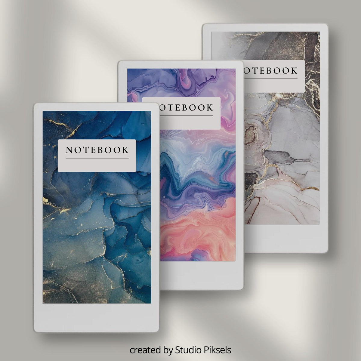 Gemstone notebook cover bundle for the reMarkable Paper Pro Move featuring 24 mineral stone digital covers, crystal textures, and library organization styles.