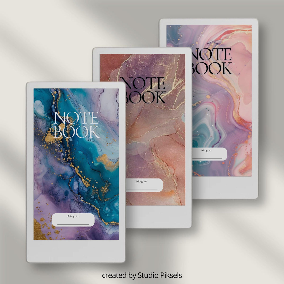 Gemstone notebook cover bundle for the reMarkable Paper Pro Move featuring 24 mineral stone digital covers, crystal textures, and library organization styles.