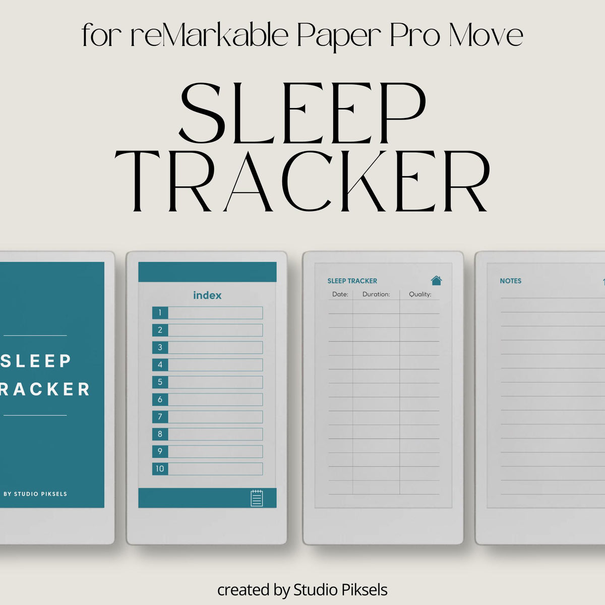 Sleep Tracker Notebook for reMarkable Paper Pro Move: Hyperlinked Sleep Log Template With 10 Sections and 4 Color Versions