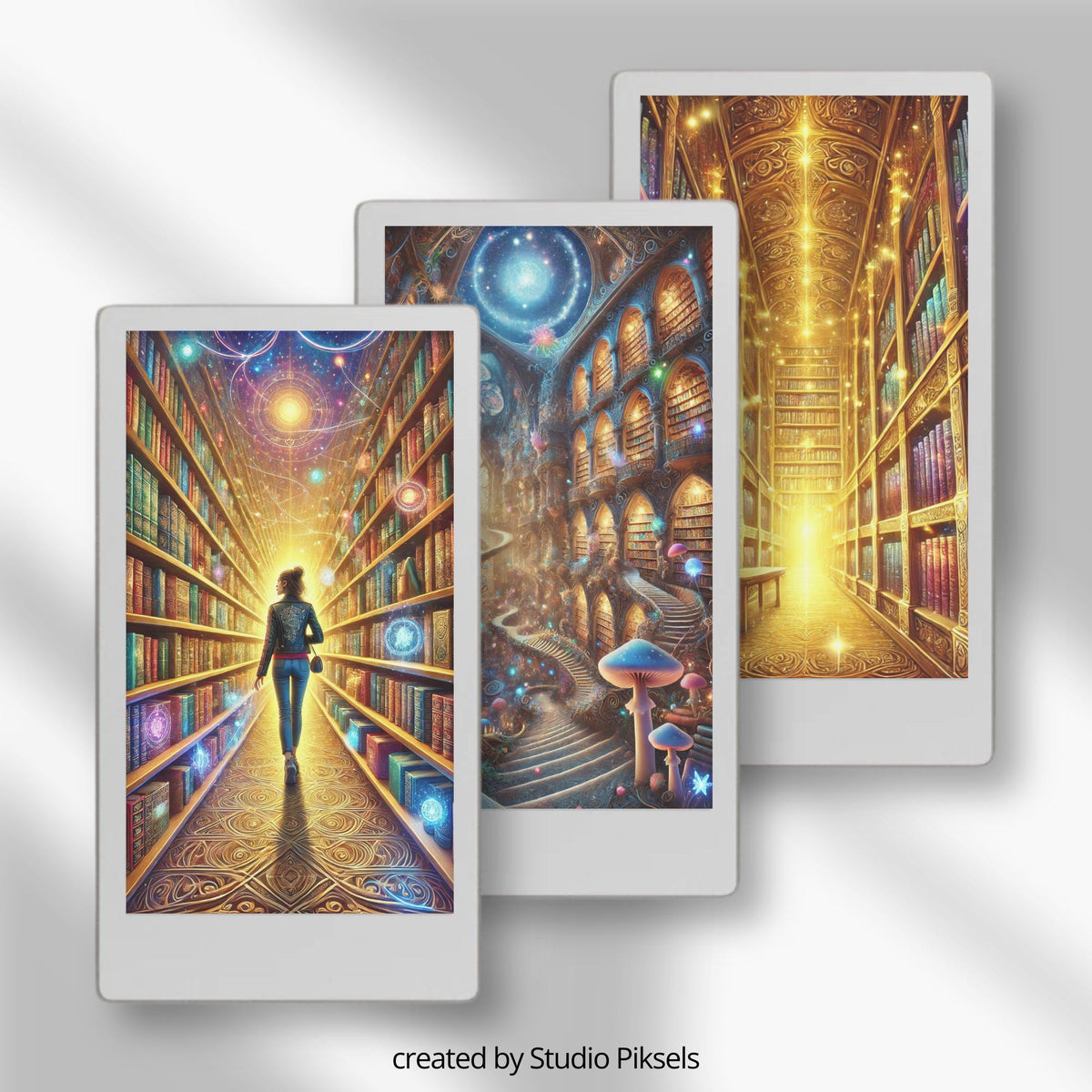 Magical book lovers cover bundle for the reMarkable Paper Pro Move featuring 25 library and reading digital designs in PNG sleep screen and PDF notebook cover formats.