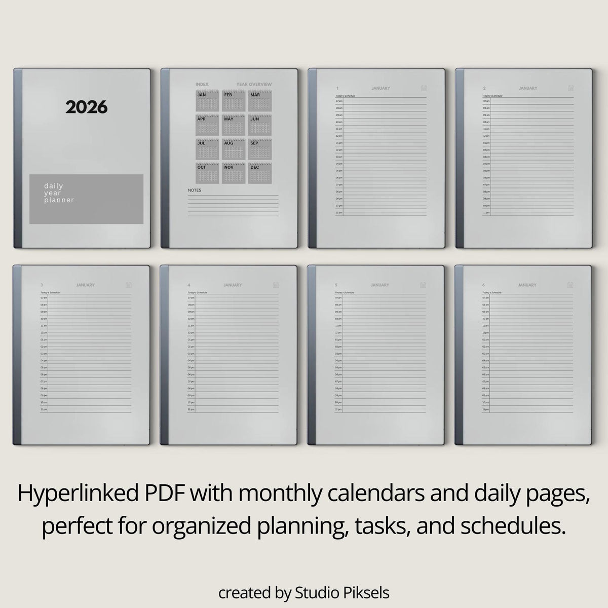 2026 + 2027 Daily Year Planners for reMarkable 2 & Paper Pure digital product preview.