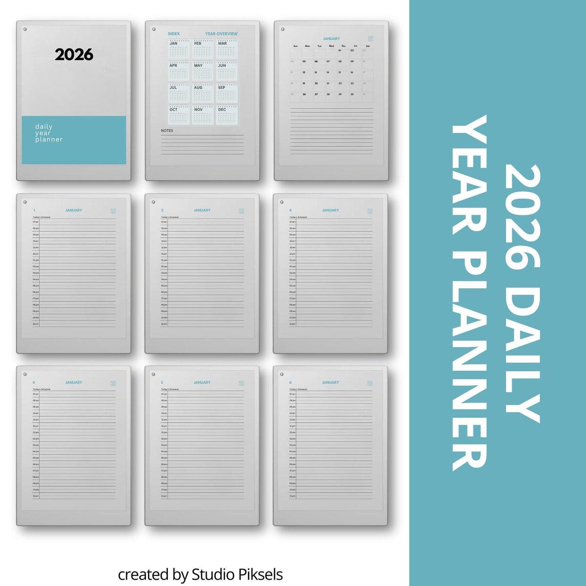 2-Year Hyperlinked Planner Bundle for reMarkable Paper Pro with daily hourly schedules, monthly calendars, and yearly planning pages for 2026 and 2027