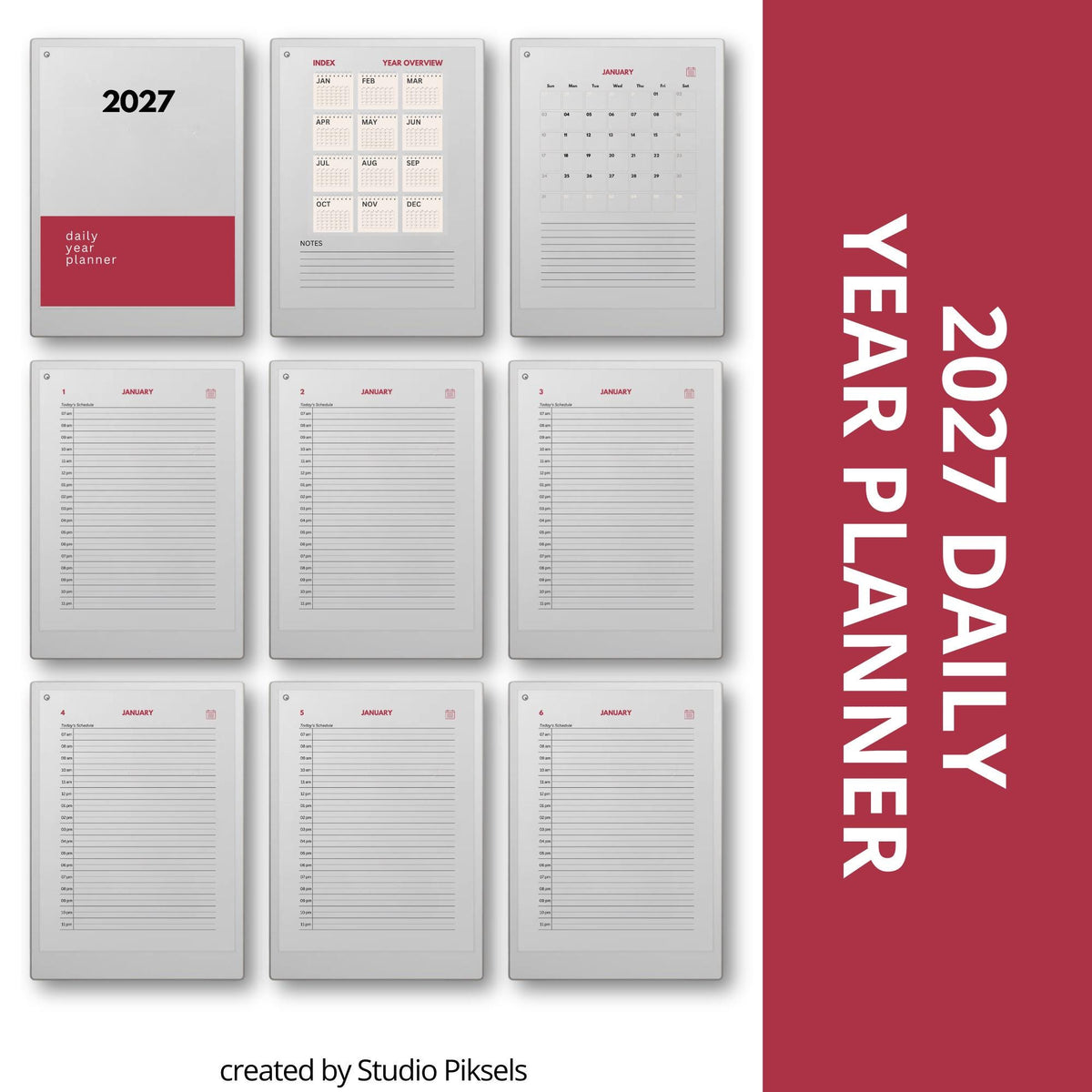 2-Year Hyperlinked Planner Bundle for reMarkable Paper Pro with daily hourly schedules, monthly calendars, and yearly planning pages for 2026 and 2027