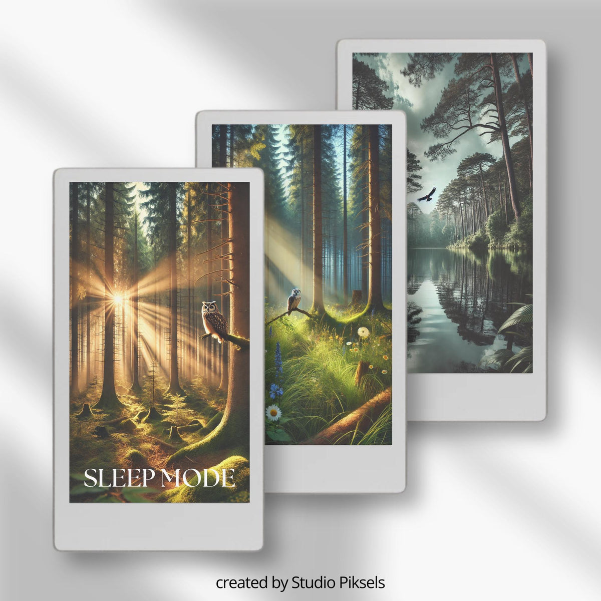 Collection of 13 nature-inspired sleep screens for reMarkable Paper Pro Move, featuring forests and mountains, with two versions per design and high-resolution PNG files.