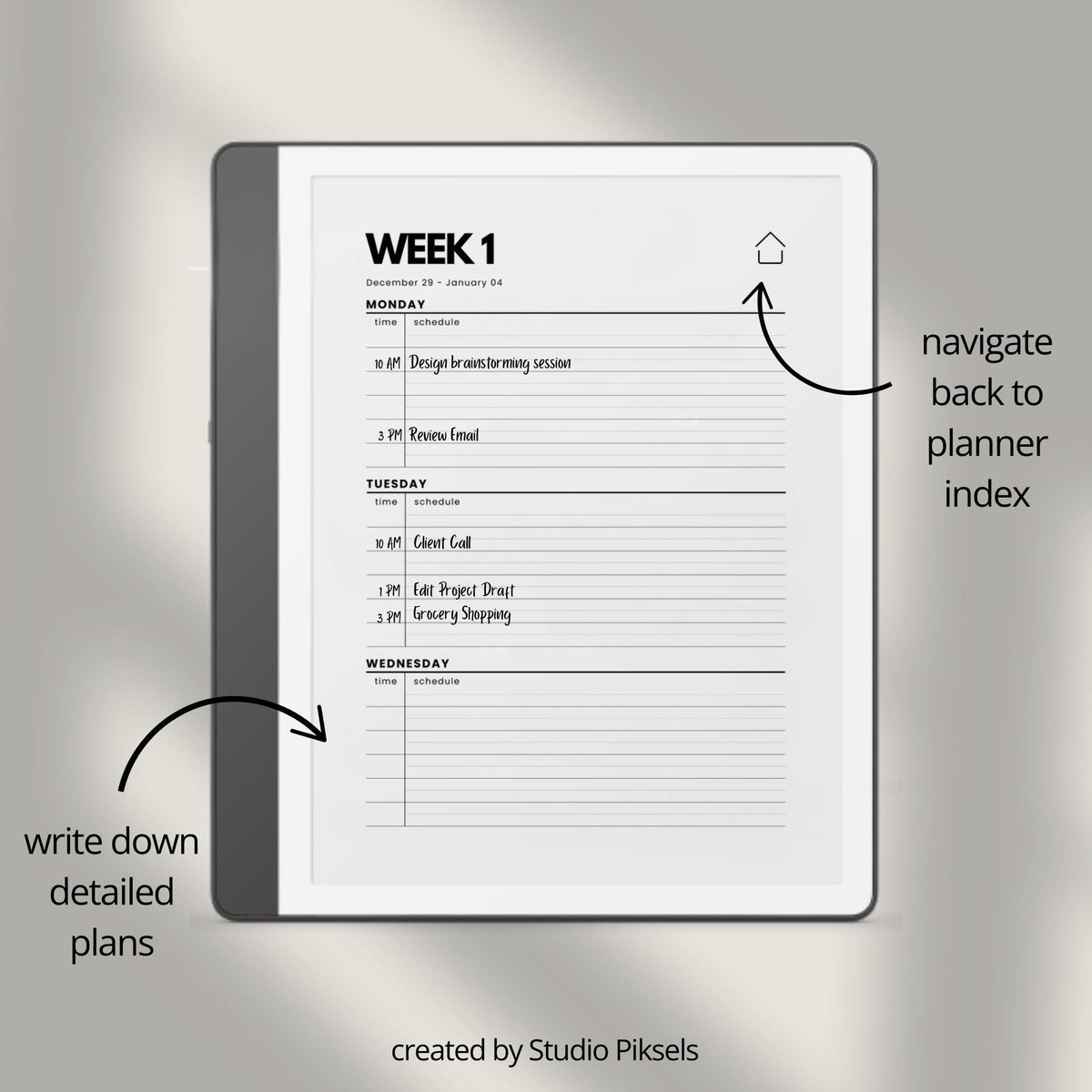 2-Year Hyperlinked Weekly Planner Bundle for Kindle Scribe with 2026 and 2027 weekly spreads, linked indexes, and digital planning layouts.