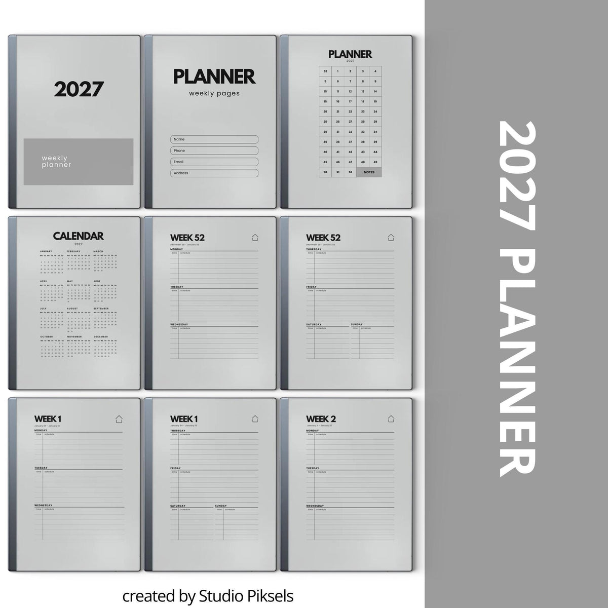 2026 + 2027 Hyperlinked Week Planner for reMarkable digital product preview.