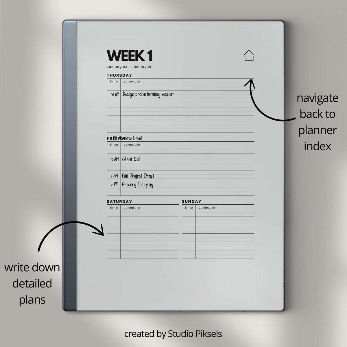 2026 + 2027 Hyperlinked Week Planner for reMarkable digital product preview.