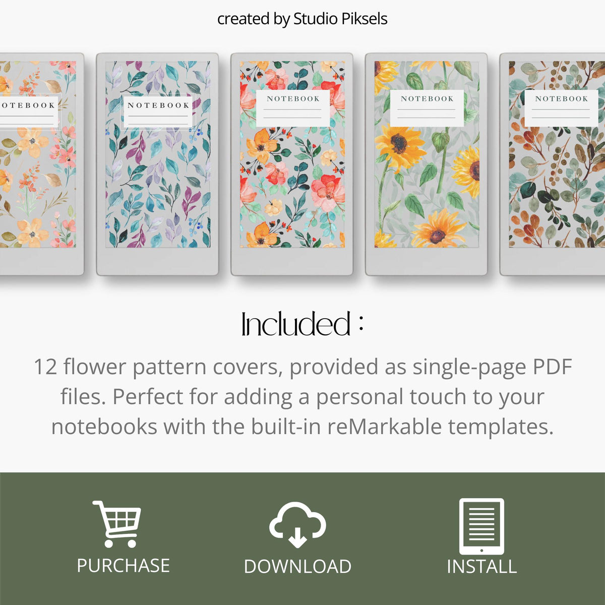 Digital notebooks with this Floral Notebook Cover Bundle designed for reMarkable Paper Pro Move. Featuring watercolor flowers, botanical patterns, and elegant floral artwork.