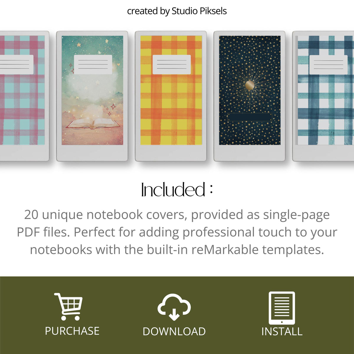 Mixed Pattern Notebook Cover Bundle for reMarkable Paper Pro Move: Digital Covers With Plaid, Celestial, and Whimsical Designs