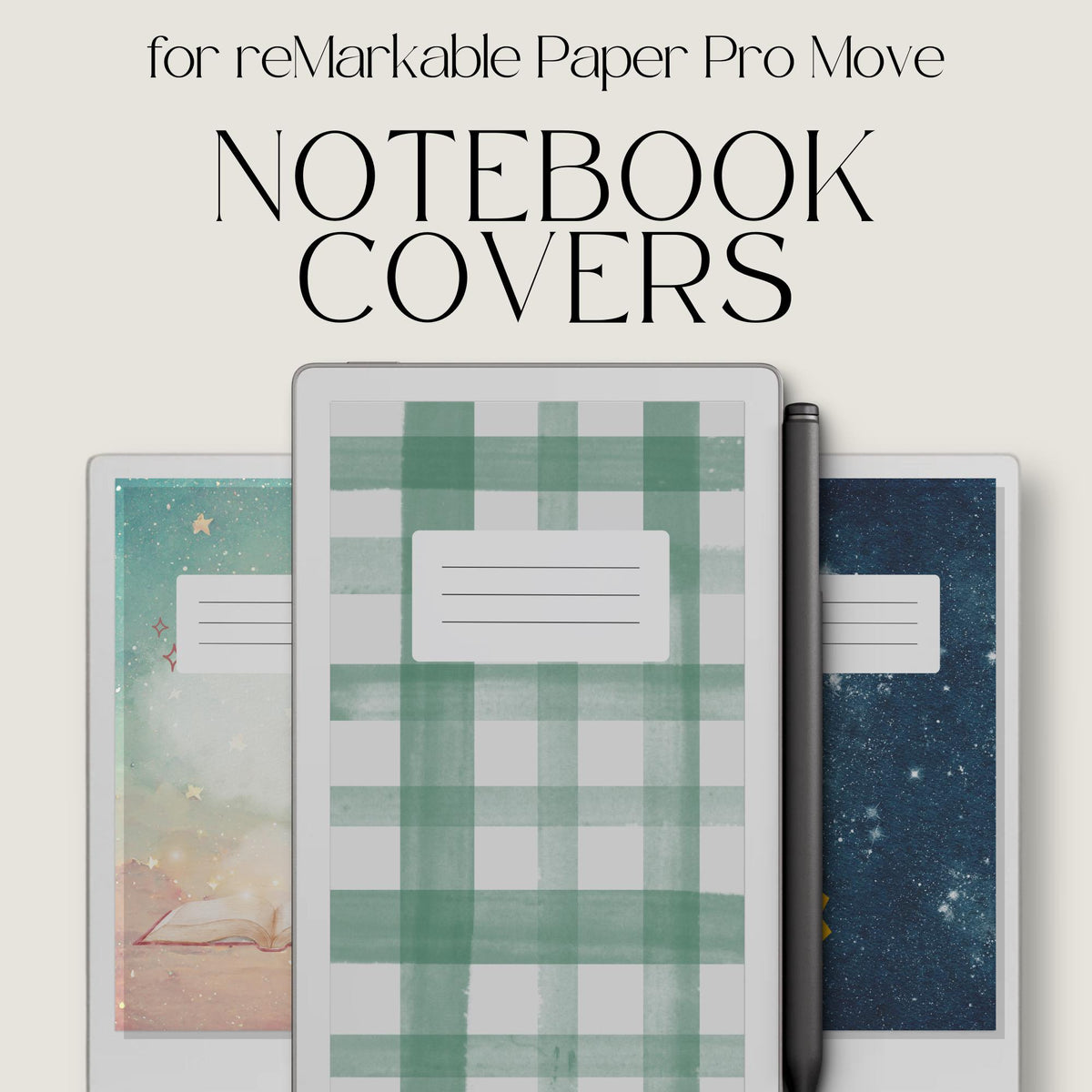 Mixed Pattern Notebook Cover Bundle for reMarkable Paper Pro Move: Digital Covers With Plaid, Celestial, and Whimsical Designs