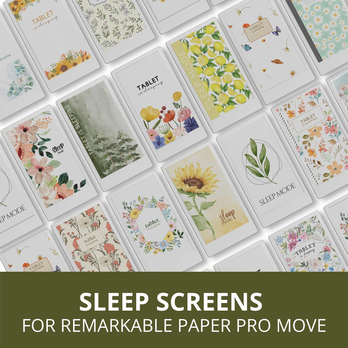Enhance your reMarkable Paper Pro Move with this floral sleep screen bundle. Each design features soft, colorful flowers and botanical artwork, bringing a natural and calming aesthetic to your device.