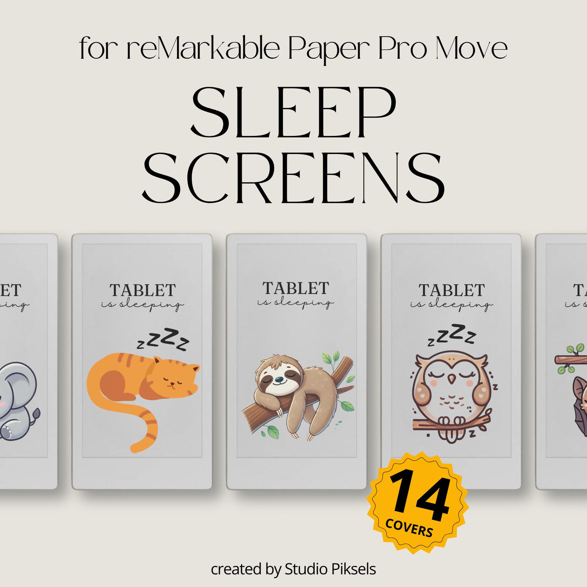 Napping Animals Sleep Screen Bundle for reMarkable Paper Pro Move: Cute Animal Sleep Mode Wallpapers & Digital Screensaver Images