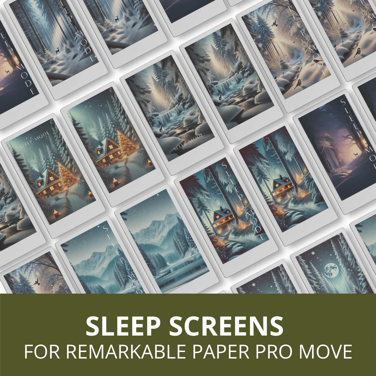 Transform your reMarkable Paper Pro Move into a winter retreat with this seasonal sleep screen bundle. Featuring cabins, snowy forests, and starry nights, each design adds a cozy and calming atmosphere to your device.