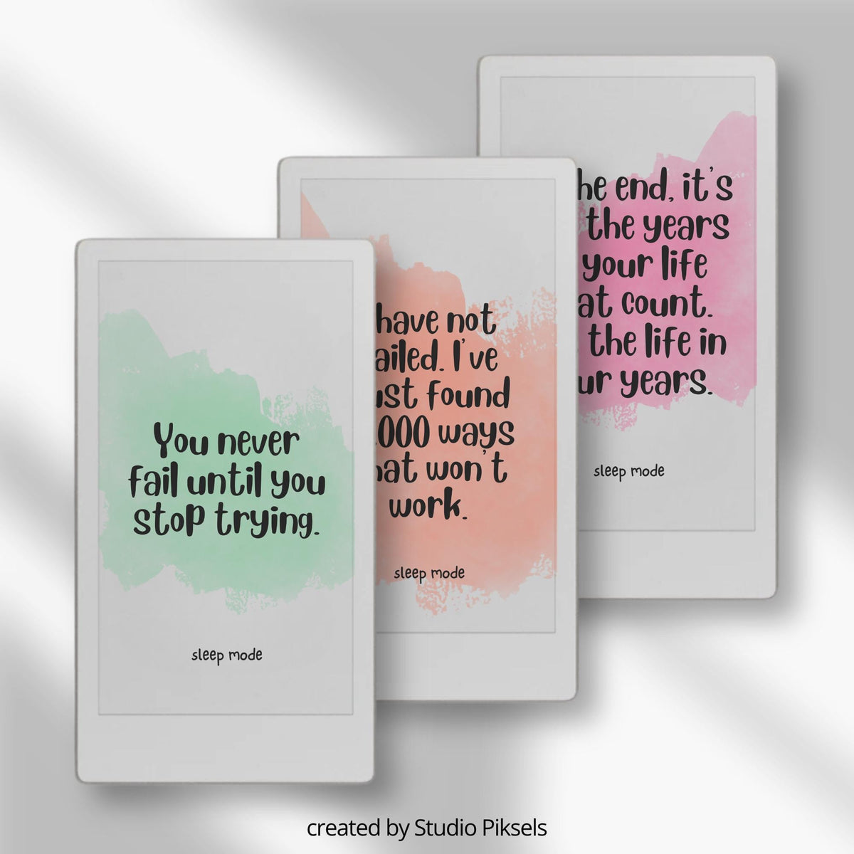 Customize your device with this Motivational Quote Sleep Screen Bundle designed for reMarkable Paper Pro Move. This collection includes 12 colorful sleep screens featuring inspirational quotes, watercolor backgrounds, and uplifting designs that add personality and motivation to your device during sleep mode.