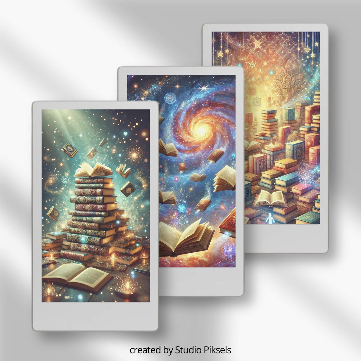 Magical book lovers cover bundle for the reMarkable Paper Pro Move featuring 25 library and reading digital designs in PNG sleep screen and PDF notebook cover formats.