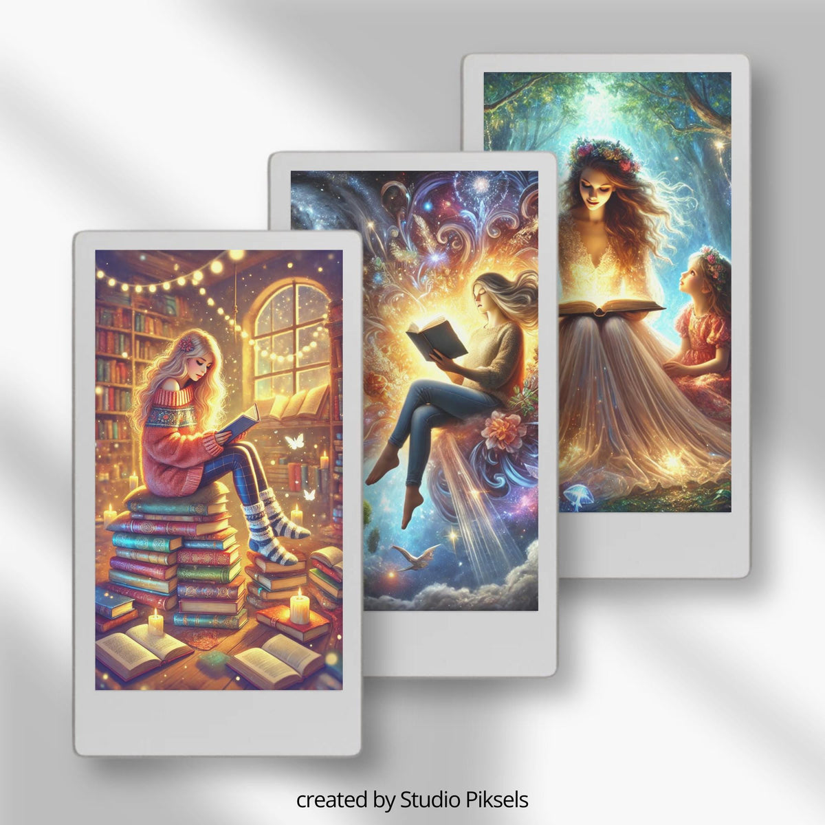 Magical book lovers cover bundle for the reMarkable Paper Pro Move featuring 25 library and reading digital designs in PNG sleep screen and PDF notebook cover formats.