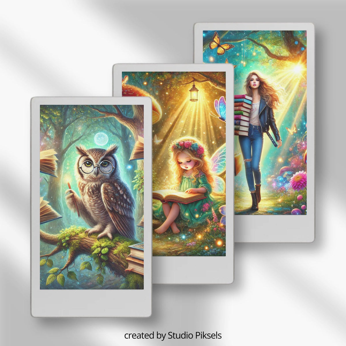 Magical book lovers cover bundle for the reMarkable Paper Pro Move featuring 25 library and reading digital designs in PNG sleep screen and PDF notebook cover formats.