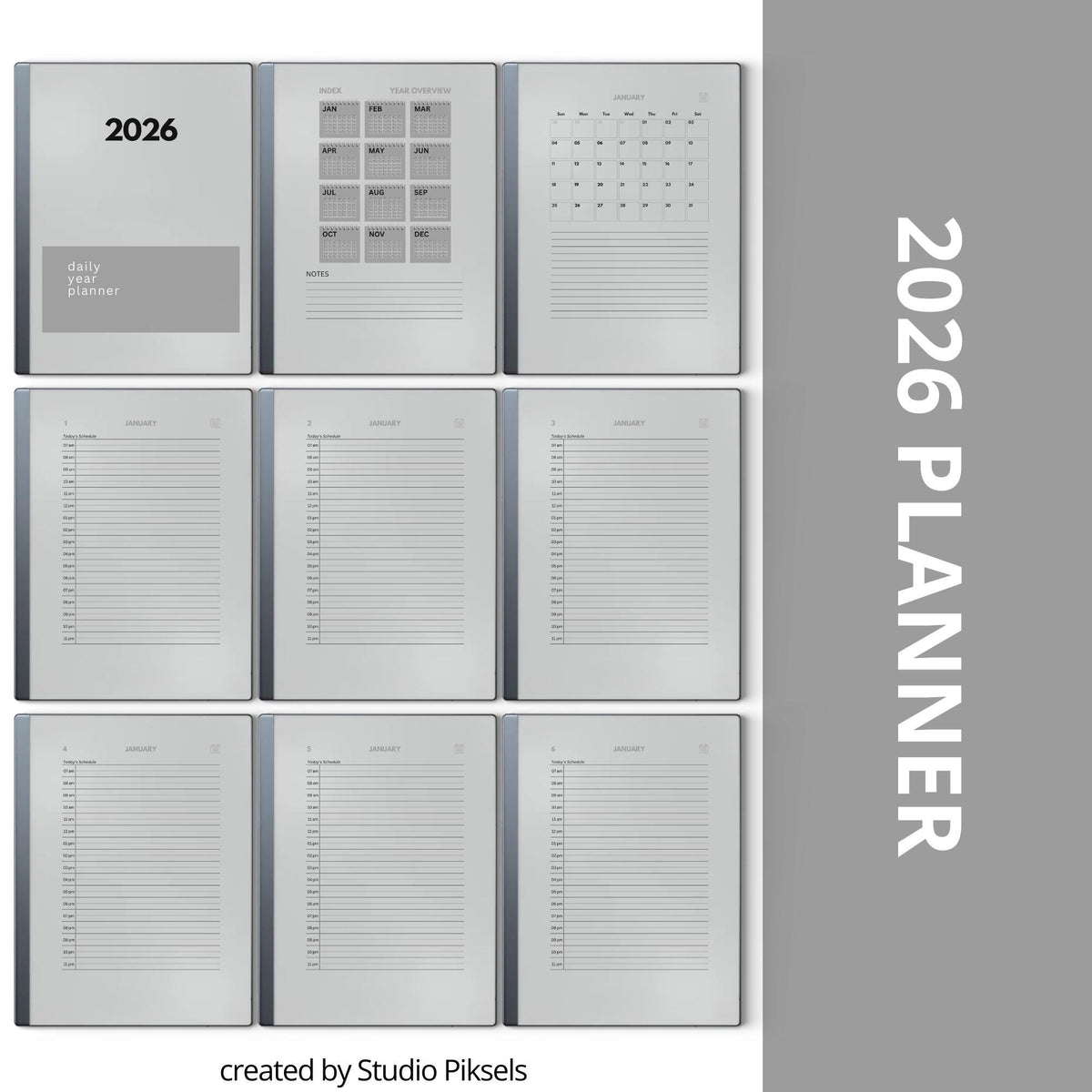 2026 + 2027 Daily Year Planners for reMarkable 2 & Paper Pure digital product preview.