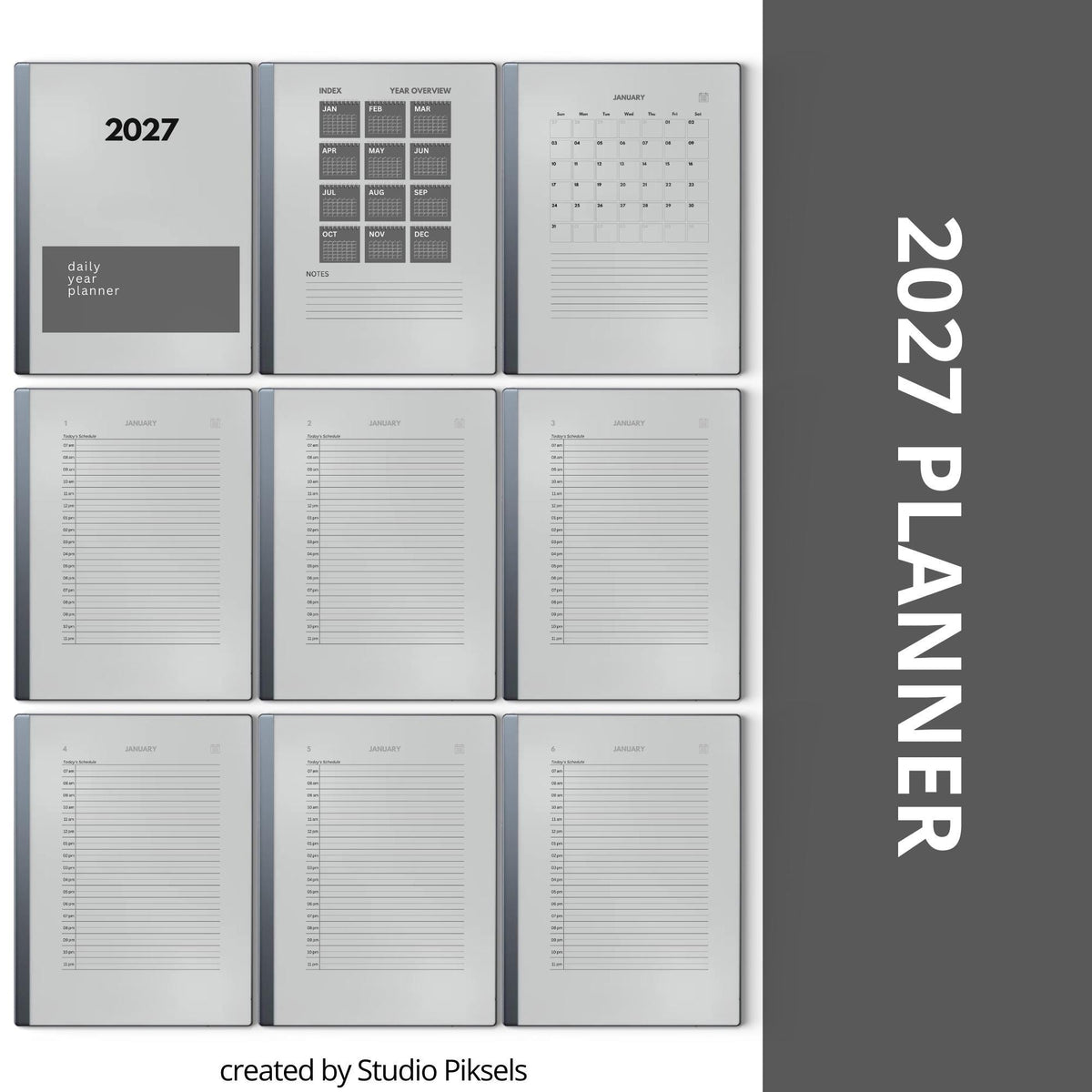 2026 + 2027 Daily Year Planners for reMarkable 2 & Paper Pure digital product preview.