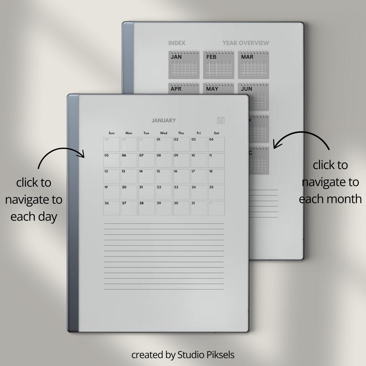 2026 + 2027 Daily Year Planners for reMarkable 2 & Paper Pure digital product preview.
